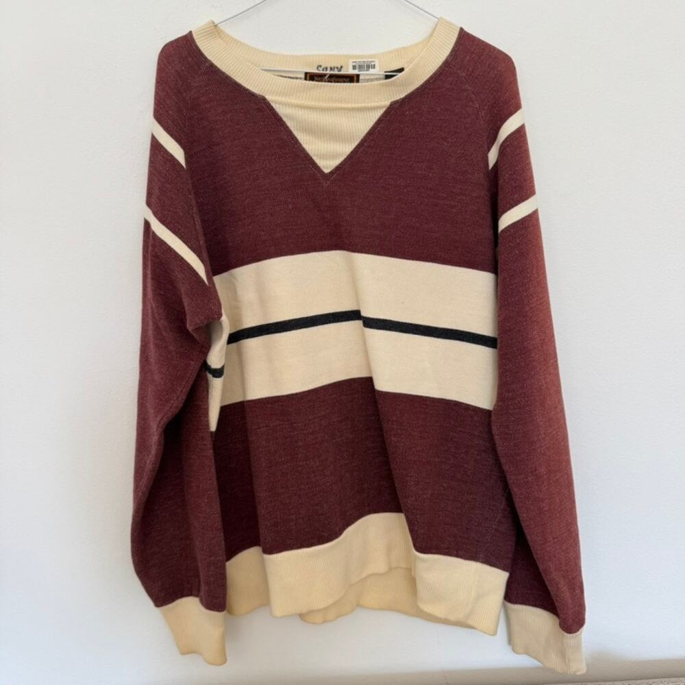 Vintage 70s Yves Saint Laurent Sportswear YSL Cotton Striped Sweater L Retro